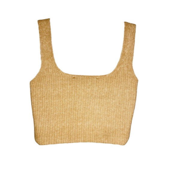 Everlane Cozy Stretch Wool Blend Crop Tank Top Camel Square Neck Sleeveless S - Picture 5 of 8